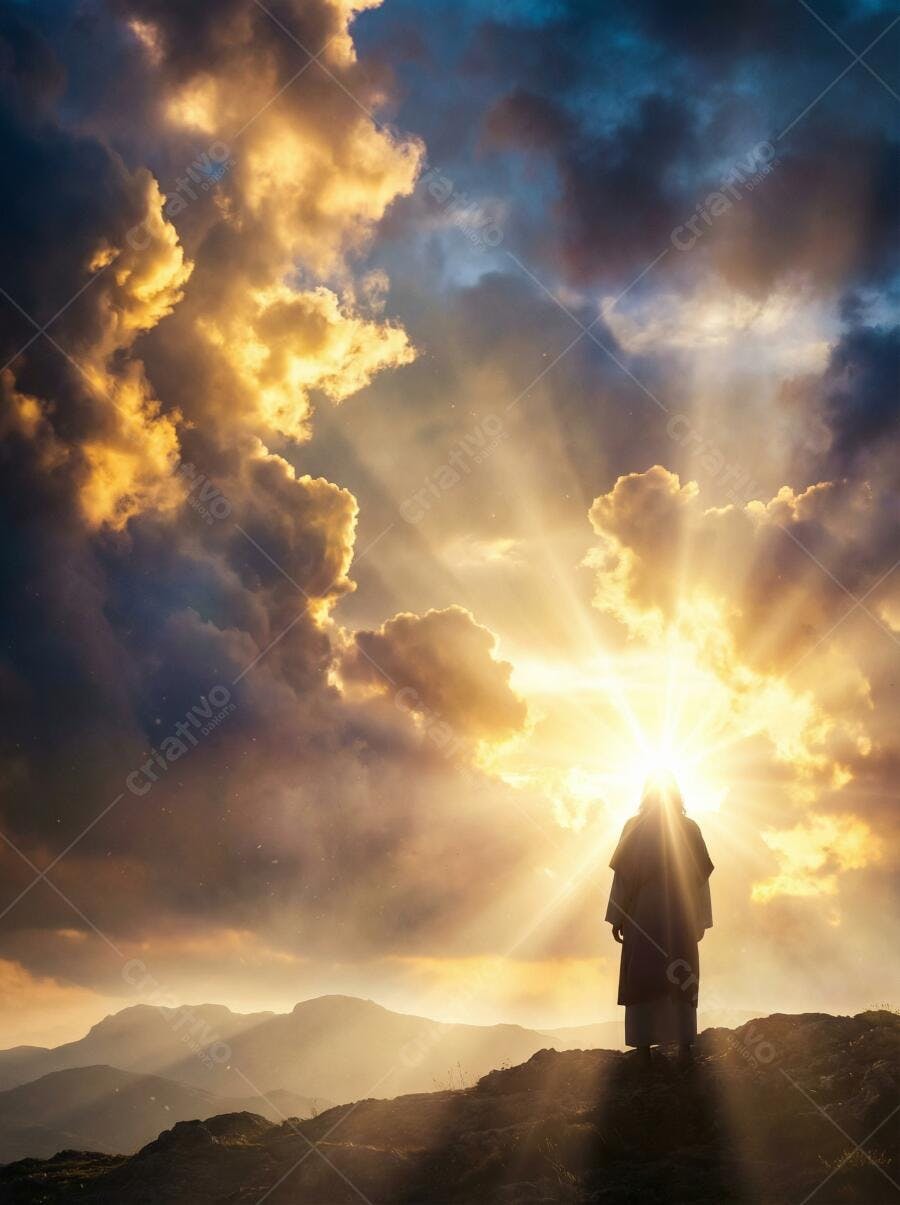 Foto Silhueta Jesus Cristo Montanha Raios de Luz Divina