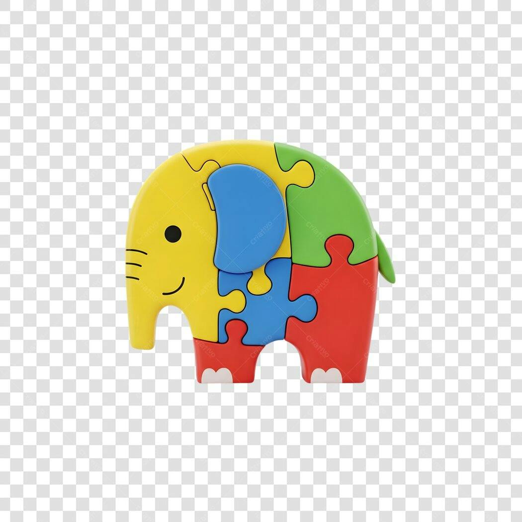 Elemento 3D Elefante Quebra-Cabeça Colorido PNG Fundo Transparente