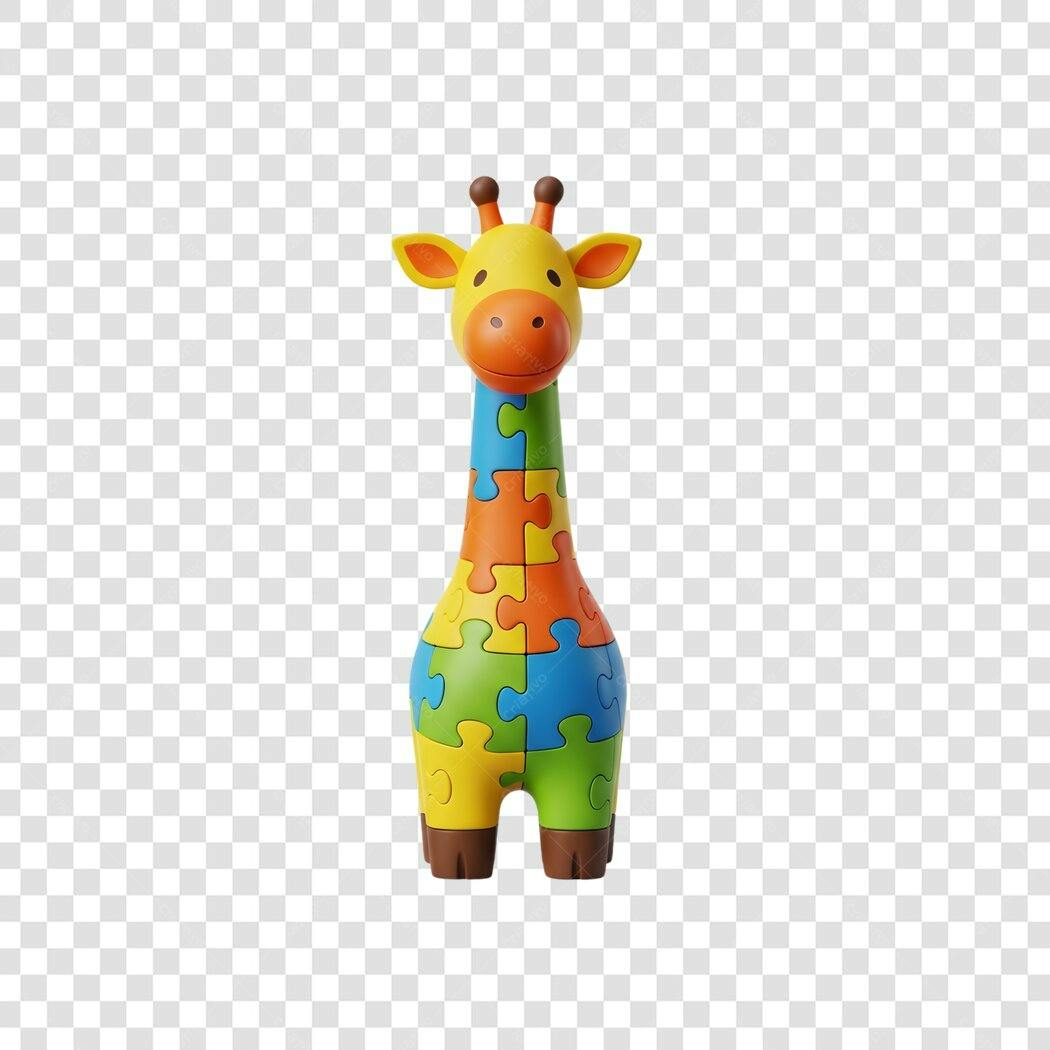 Elemento 3D Girafa Quebra-Cabeça Colorida PNG Fundo Transparente