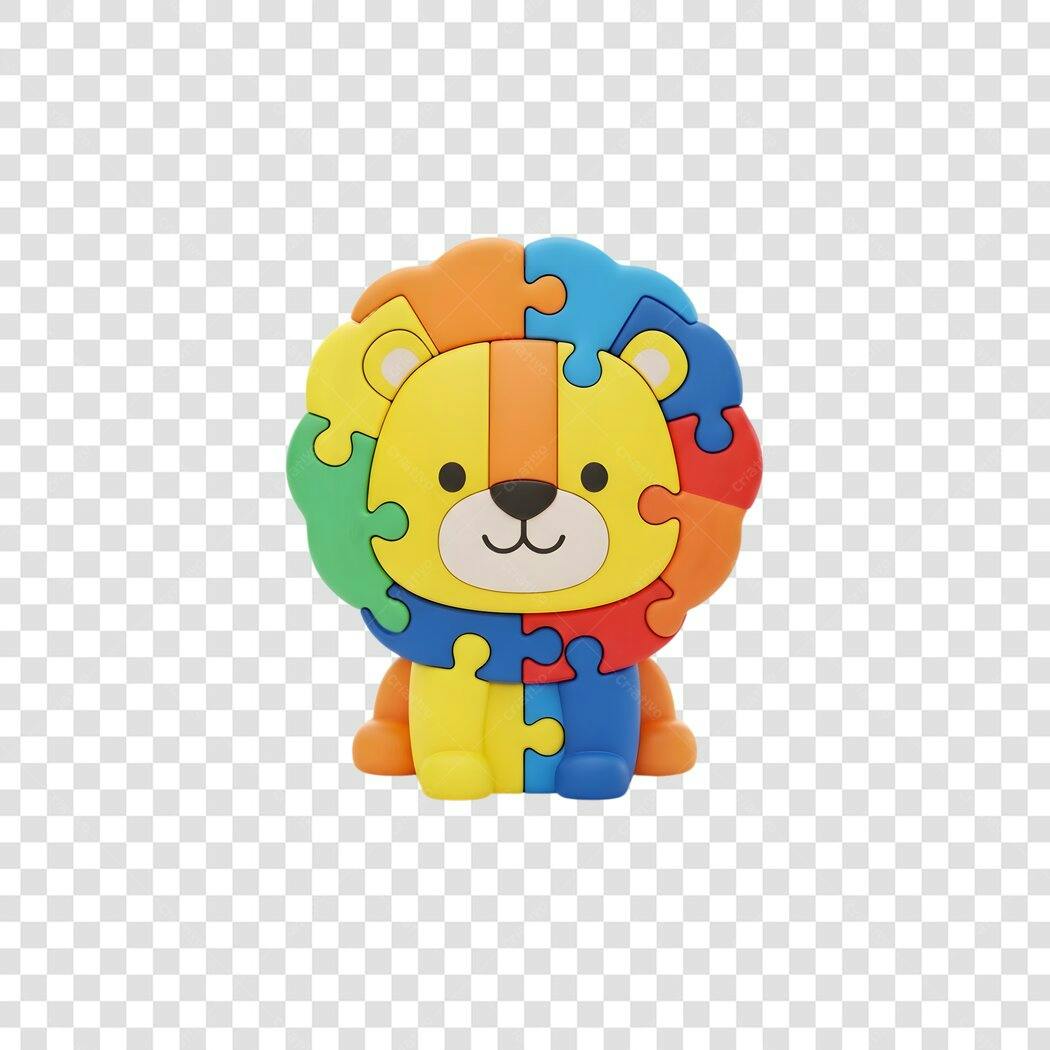 Elemento 3D Leão Quebra-Cabeça Colorido PNG Fundo Transparente