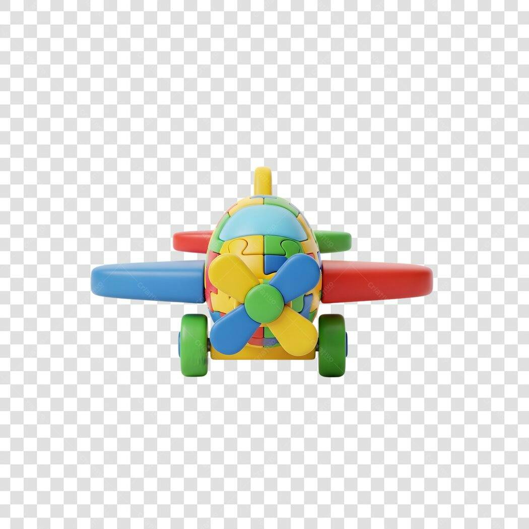 Elemento 3D Avião Brinquedo Colorido Infantil PNG Fundo Transparente