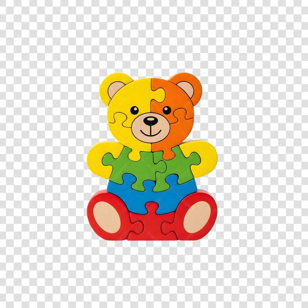 Foto Recortada Urso Quebra-Cabeça Colorido PNG Fundo Transparente