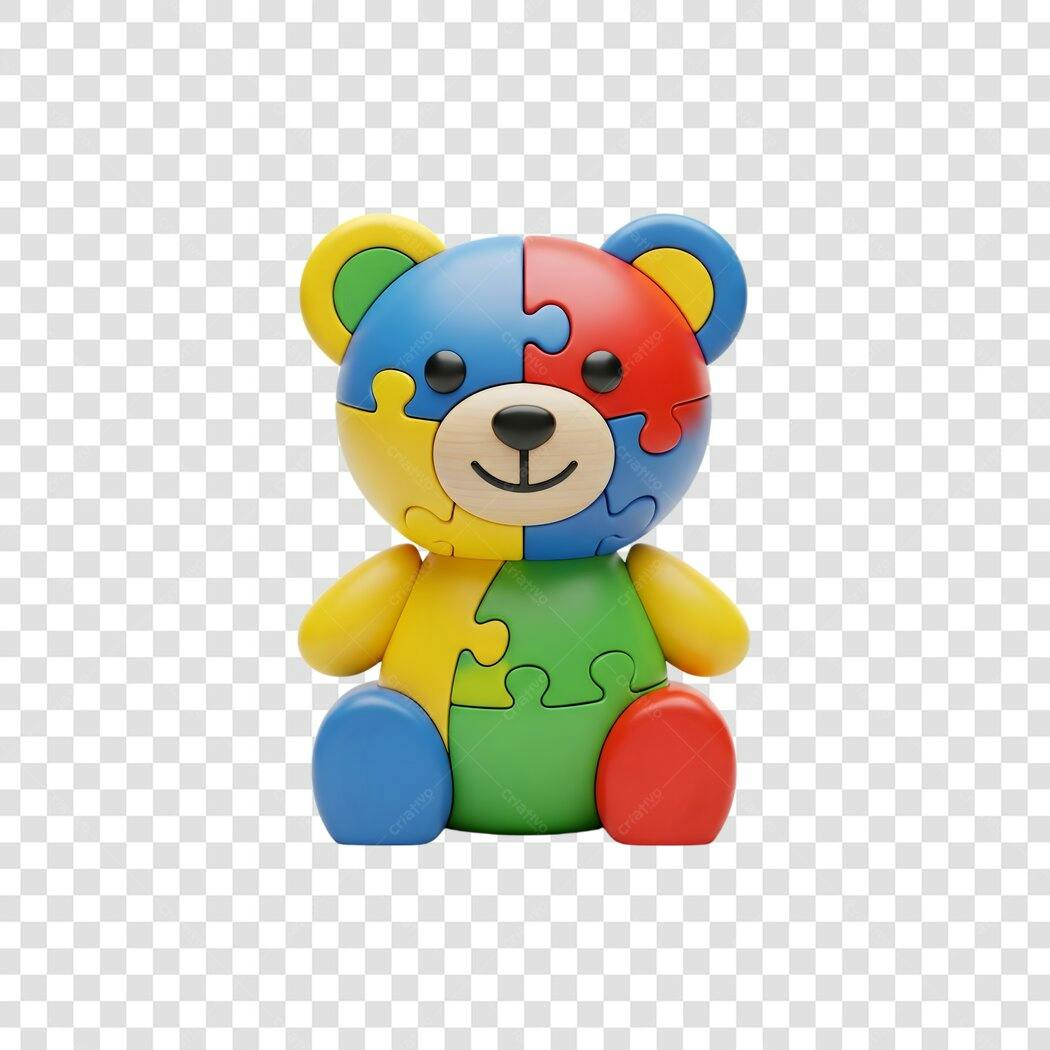 Elemento 3D Urso Quebra-Cabeça Colorido PNG Fundo Transparente
