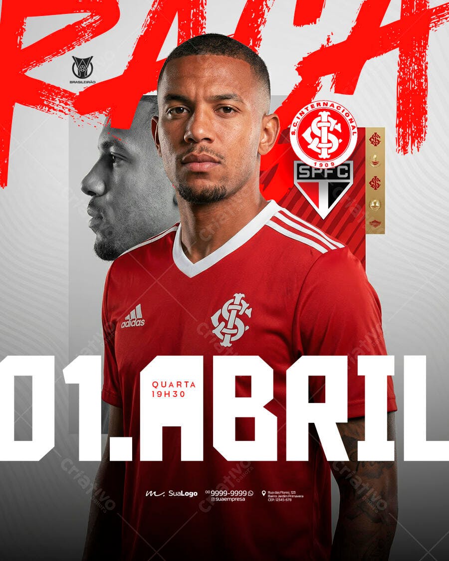 Post Instagram Futebol Inter x SPFC Abril PSD Editável