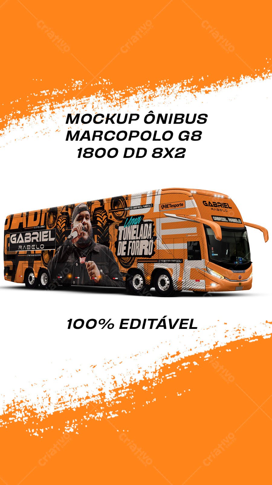 Mockup Ônibus Marcopolo G8 1800 DD 8x2 Lateral Editável