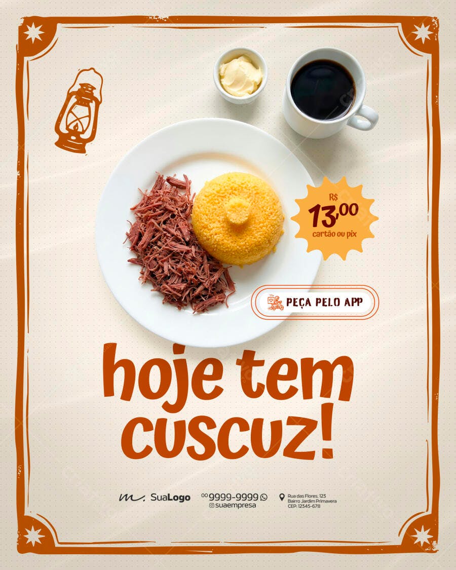 Post Instagram Cuscuz Nordestino Restaurante PSD Editável
