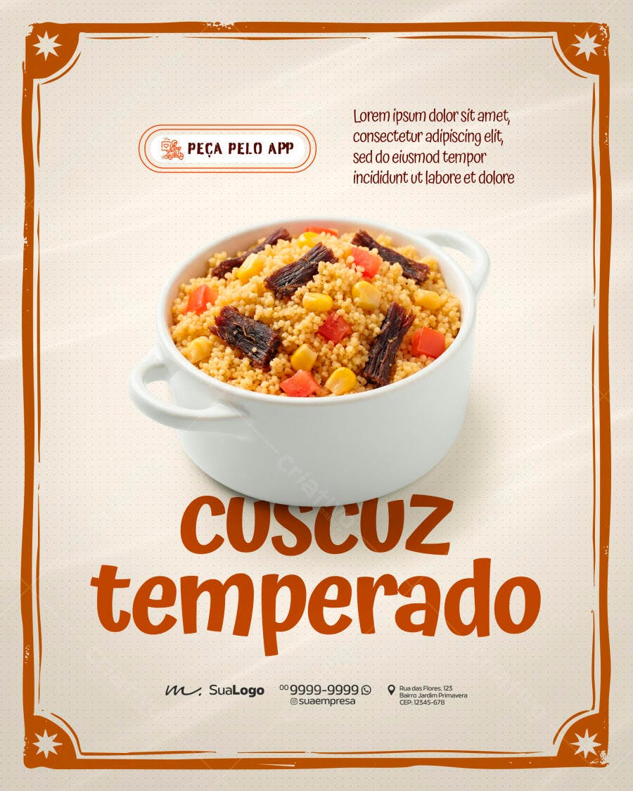 Post Instagram Cuscuz Temperado Restaurante PSD Editável