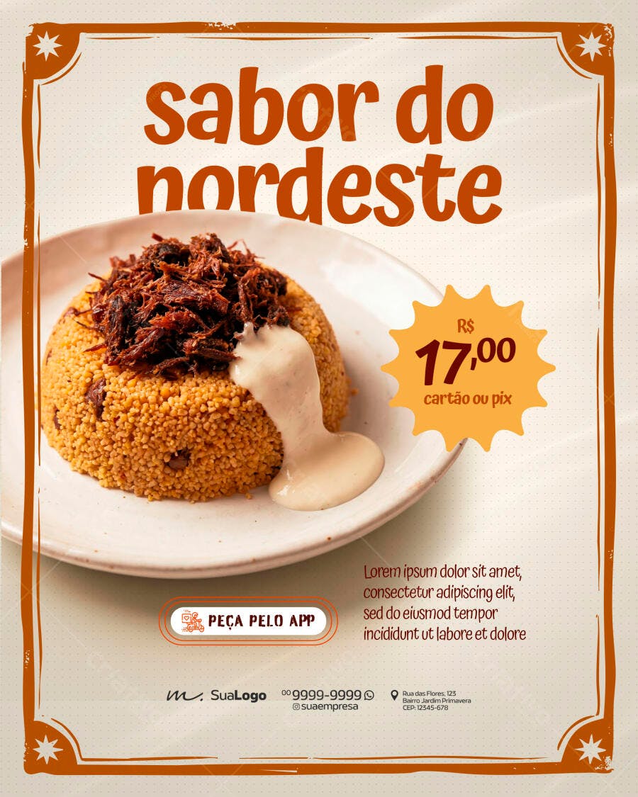 Post Instagram Culinária Nordestina Restaurante PSD Editável