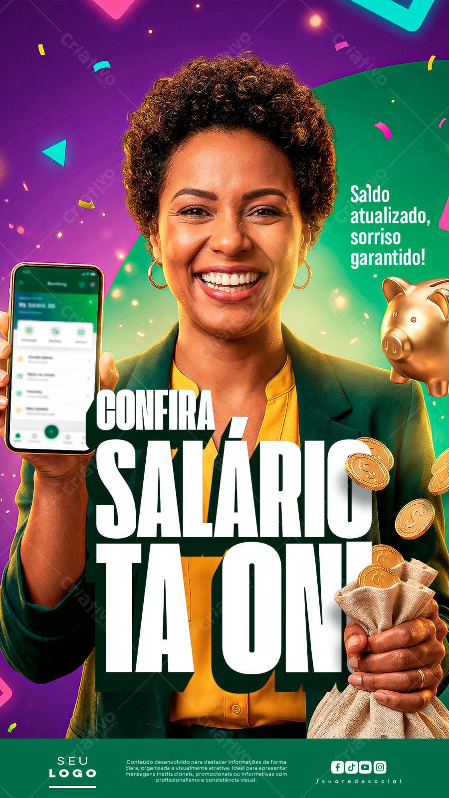 Post Instagram Salário Chegou Financeiro PSD Editável