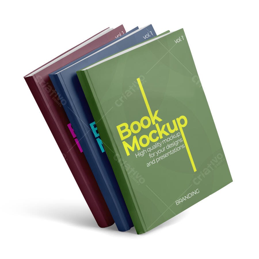 Mockup Livros Capa Dura Empilhados Fundo Branco Editável