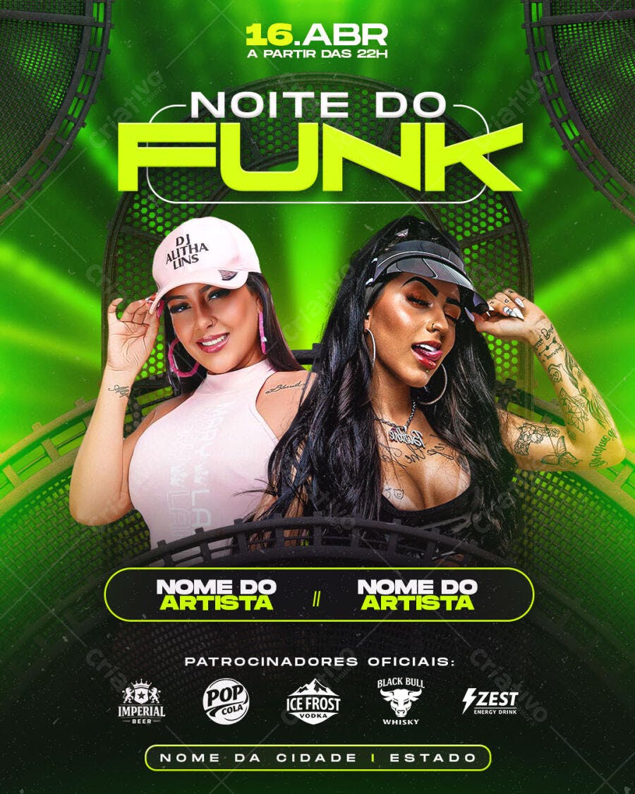 Flyer Noite do Funk Festa Balada PSD Editável
