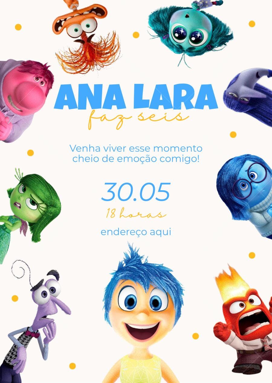 Convite Aniversário Divertida Mente 6 Anos Editável