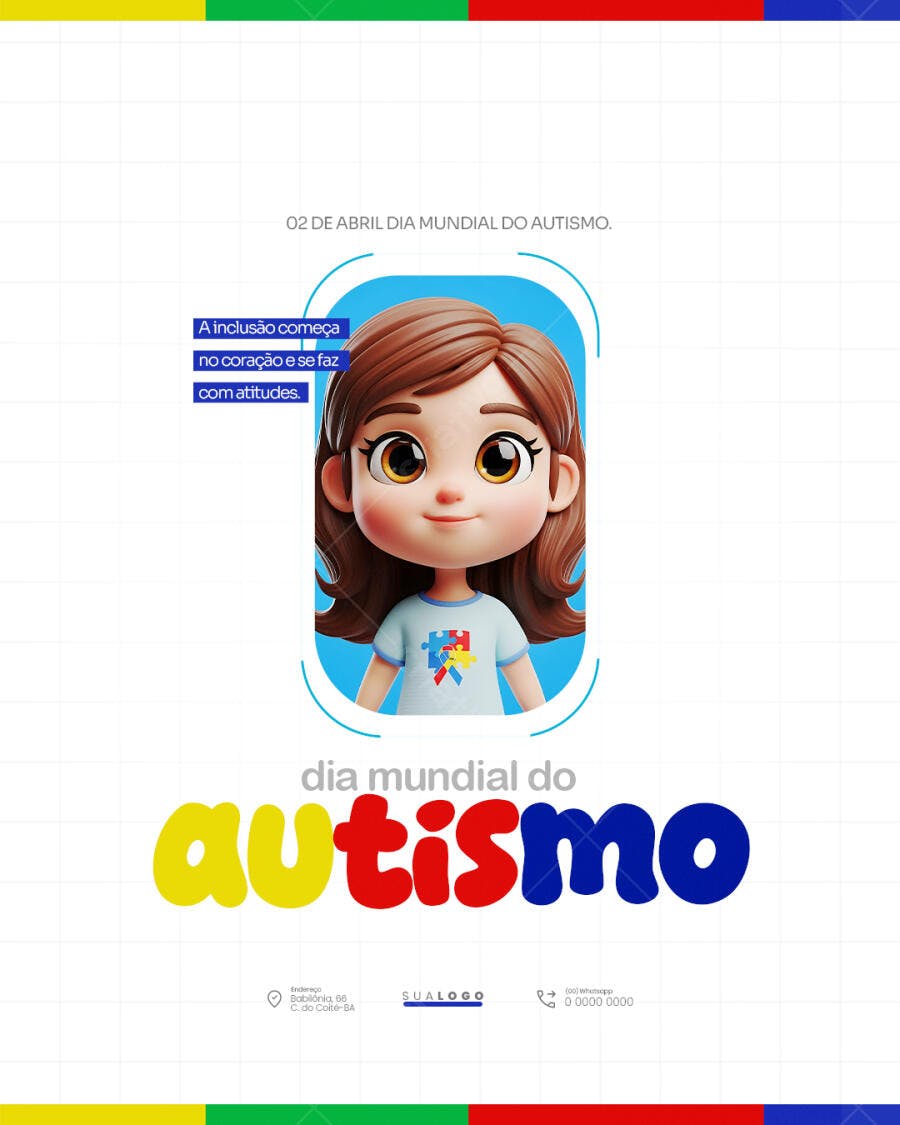 Post Instagram Dia Mundial do Autismo 2 de Abril PSD Editável