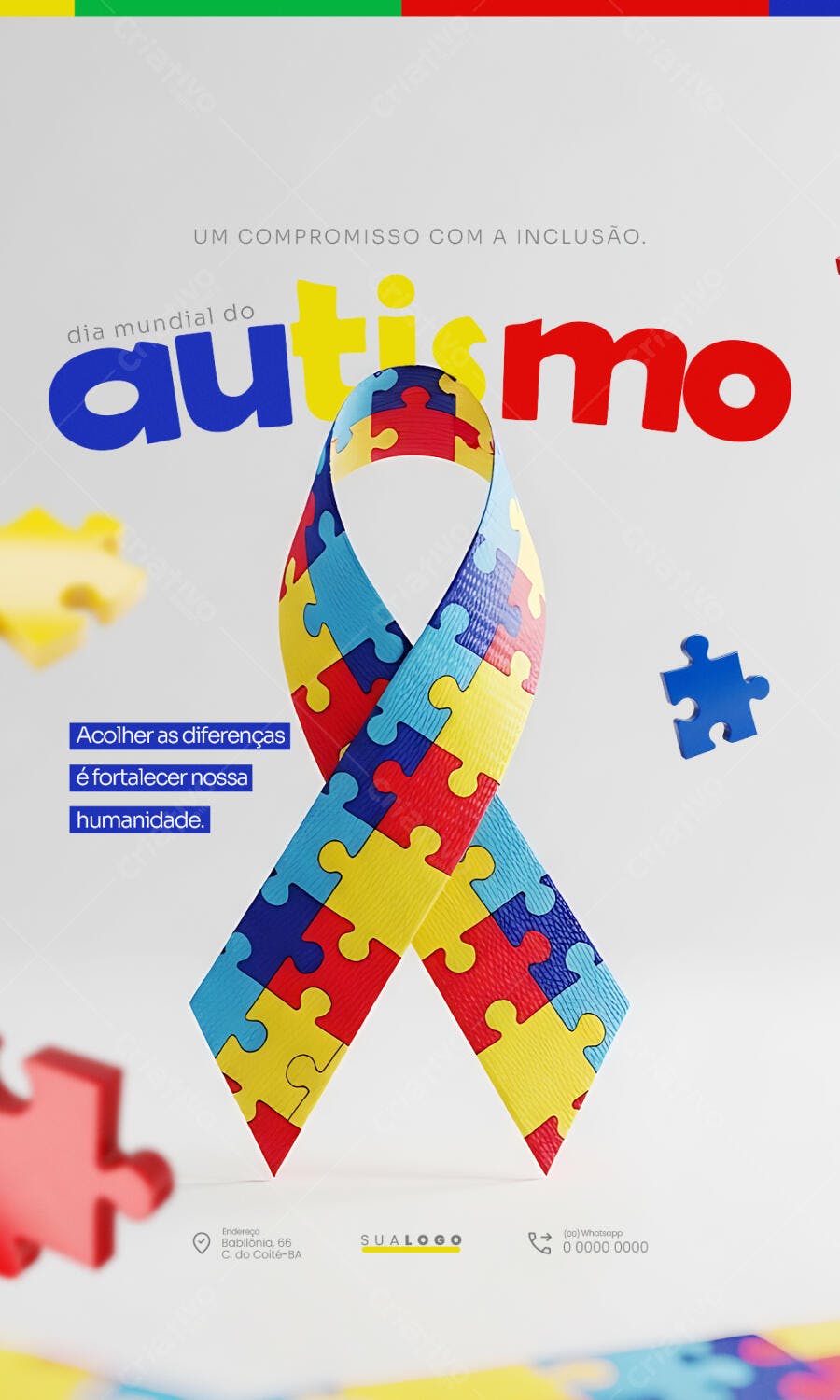 Post Instagram Dia Mundial Autismo Laço Quebra-Cabeça PSD Editável