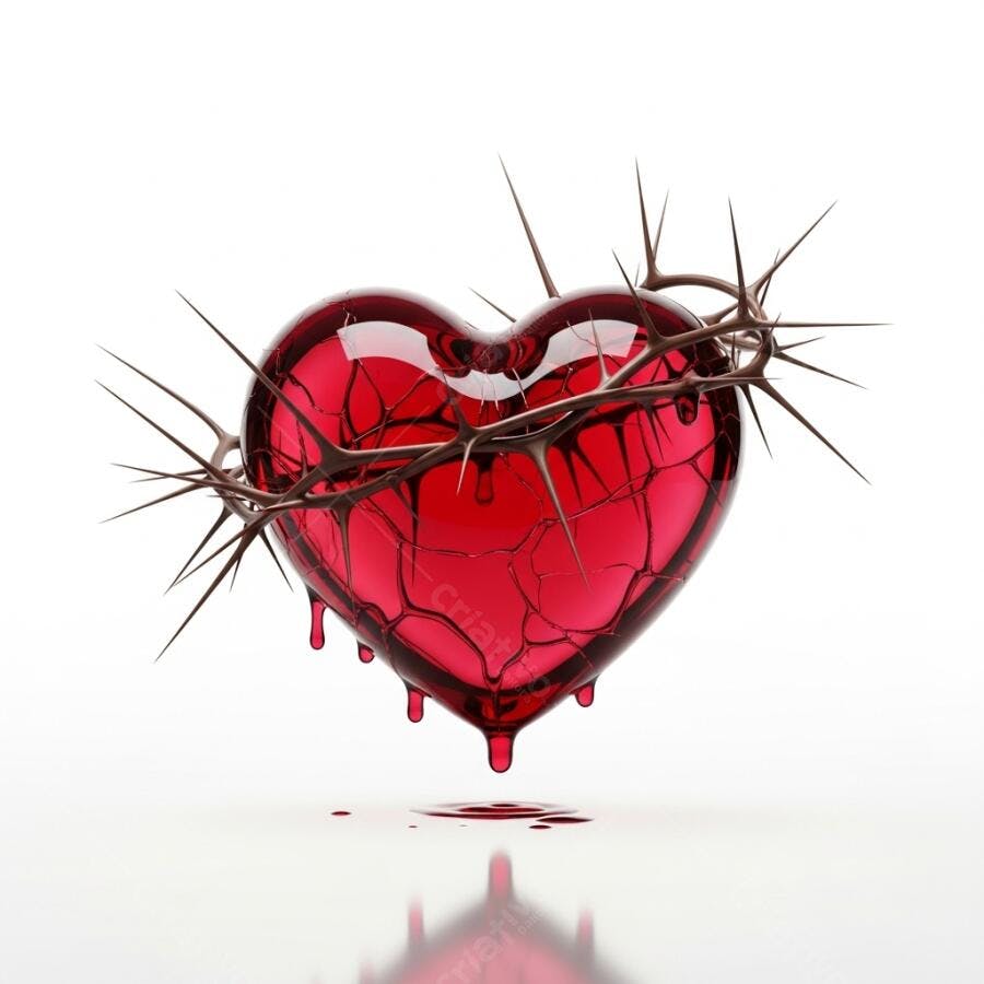 Coração de Jesus Coroa de Espinhos Sangue Fundo Branco