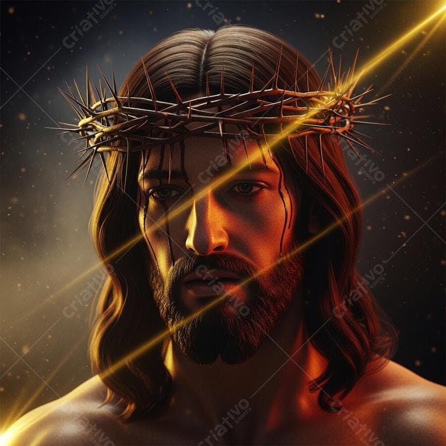 Foto Jesus Cristo Coroa de Espinhos Luz Dourada Espiritual