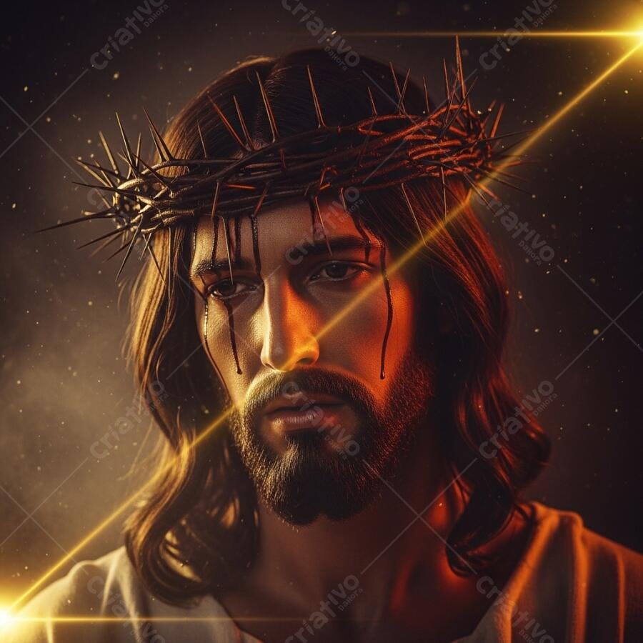 Foto Jesus Cristo Coroa de Espinhos Iluminação Dourada