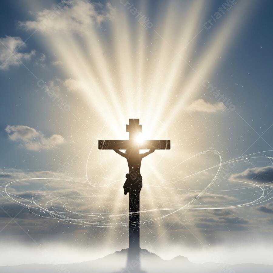 Foto Cruz de Jesus Cristo Raios de Luz Céu Nublado