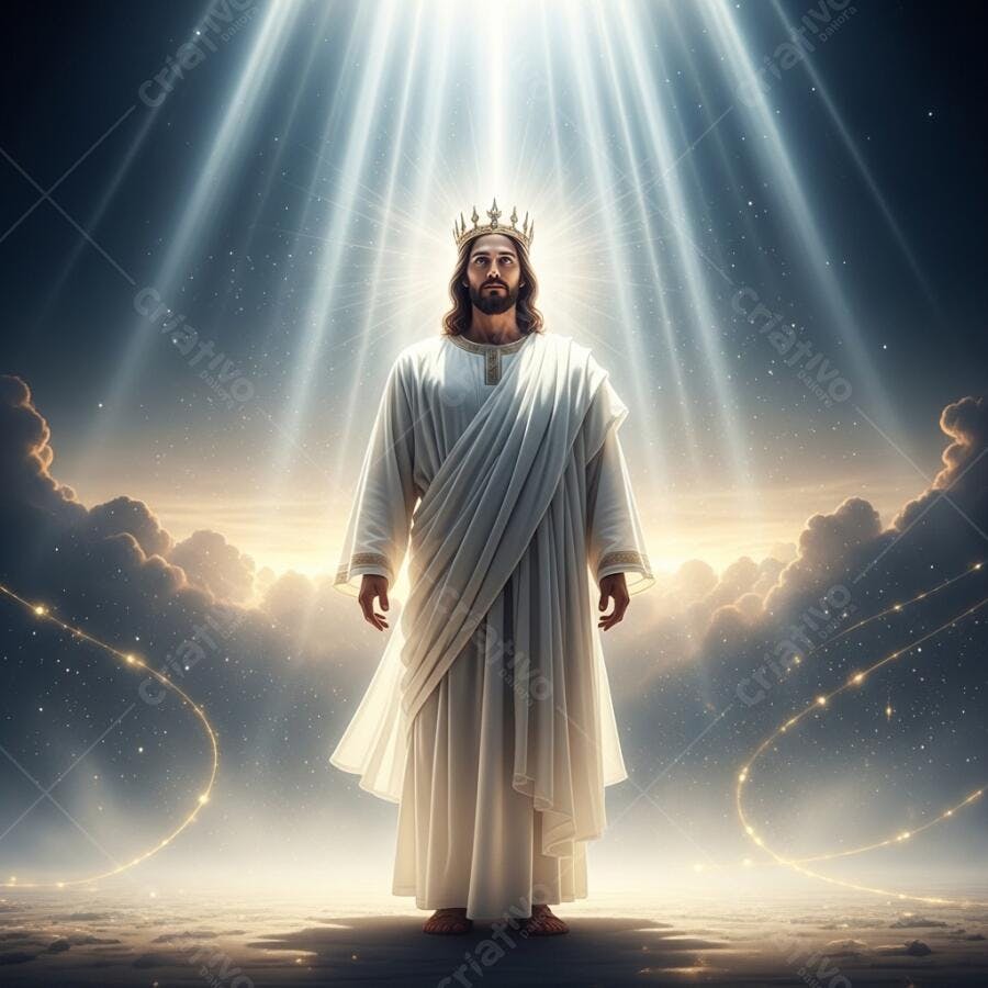 Foto Jesus Cristo Coroado Luz Celestial Nuvens Céu