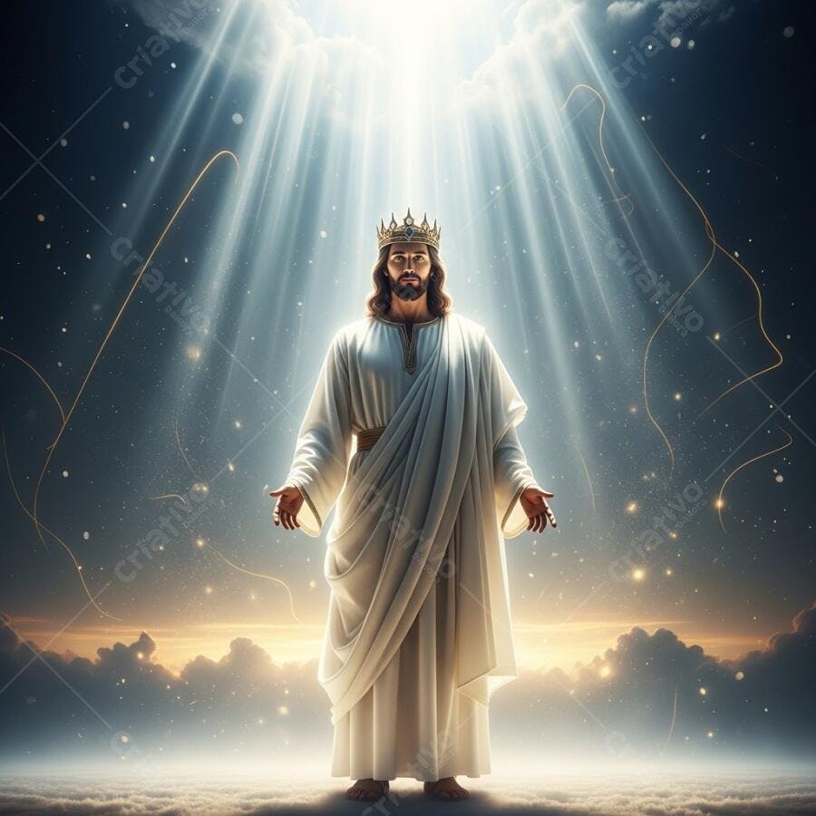 Foto Jesus Cristo Rei Coroa Luz Divina Céu Nublado