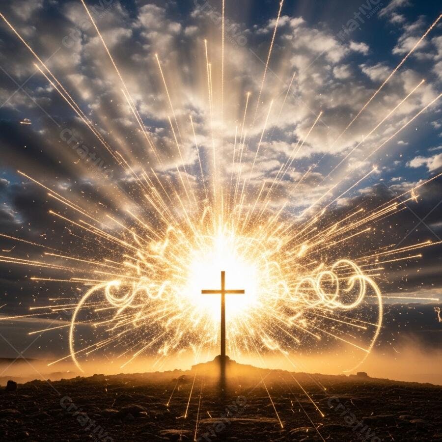 Foto Cruz Brilhante Céu Nublado Espiritualidade Religiosa