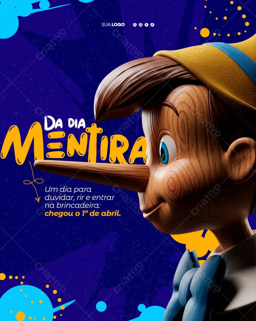 Post Instagram Dia da Mentira 1 de Abril PSD Editável