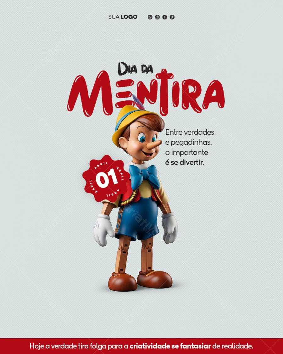 Post Instagram Dia da Mentira 1 de Abril PSD Editável