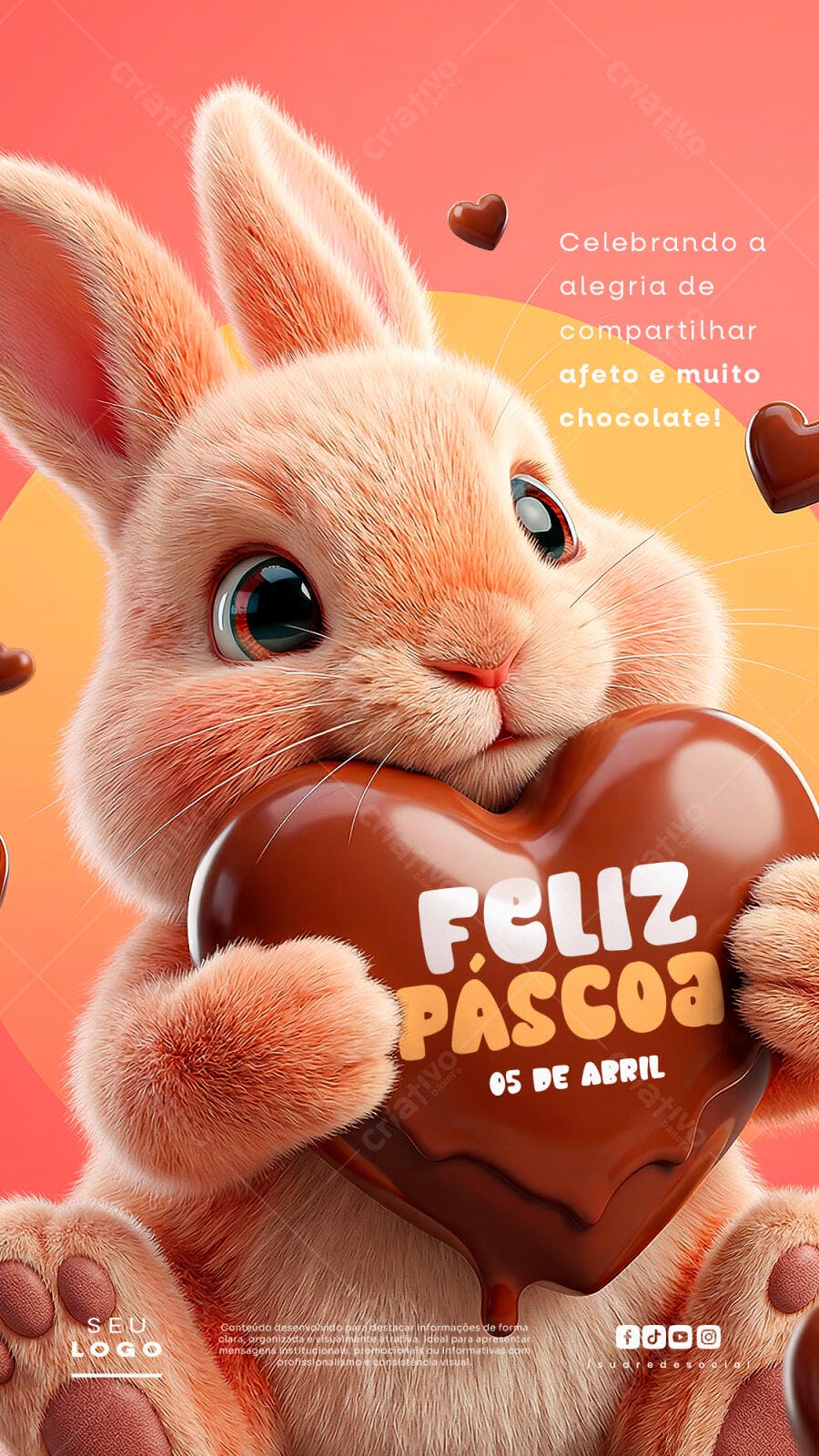 Post Instagram Páscoa Coelho Chocolate PSD Editável