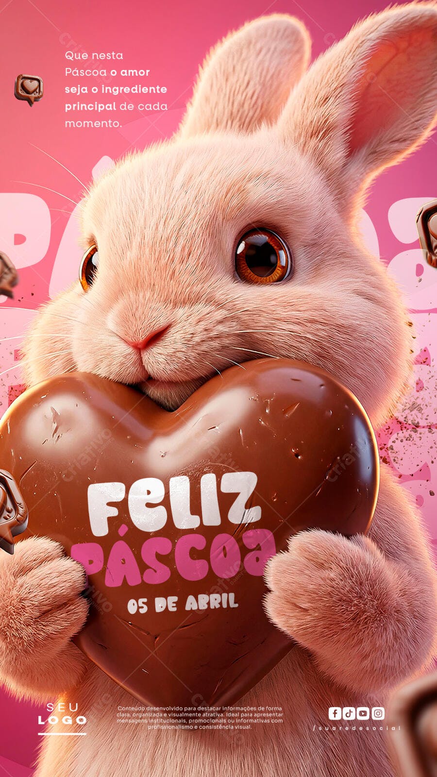 Story Instagram Feliz Páscoa Coelho Chocolate PSD Editável