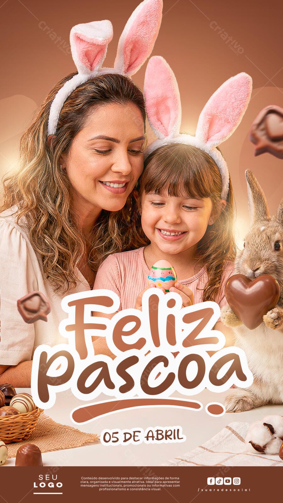 Post Instagram Feliz Páscoa Abril PSD Editável