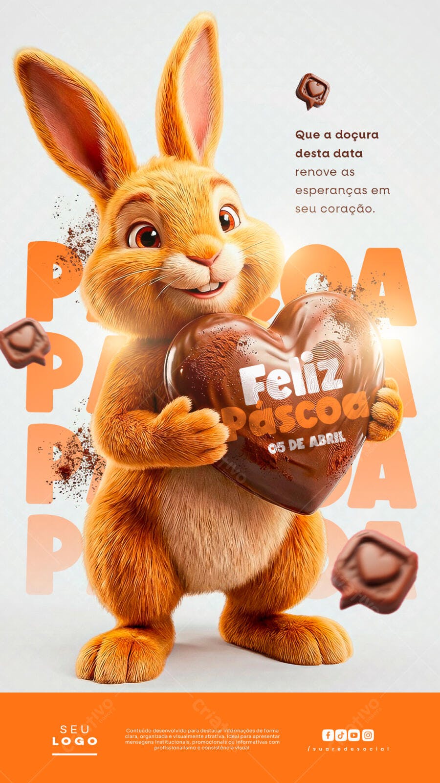 Post Instagram Páscoa Coelho Chocolate PSD Editável