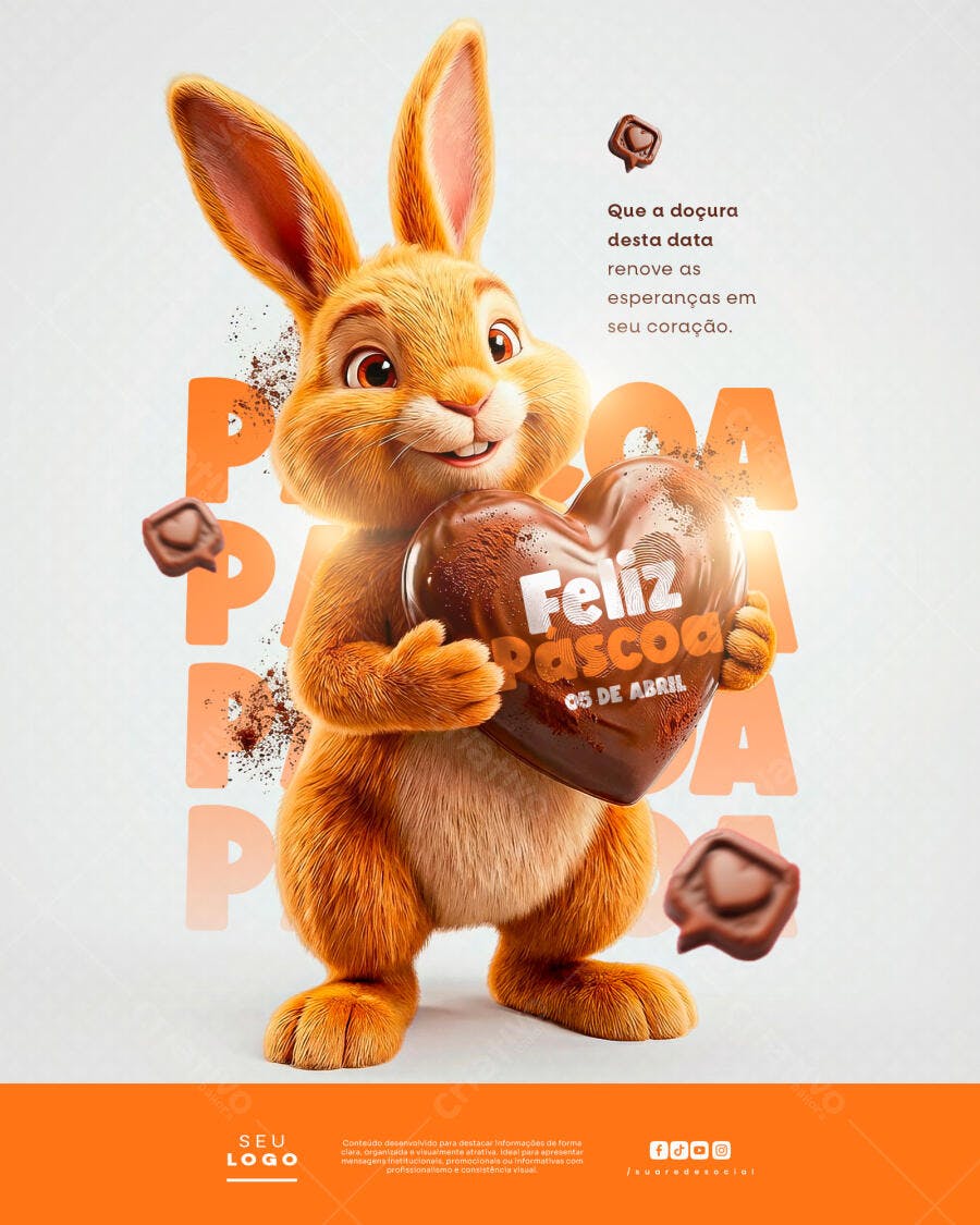 Post Instagram Páscoa Coelho Chocolate PSD Editável