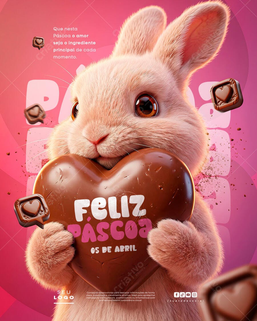 Post Instagram Páscoa Coelho Chocolate PSD Editável
