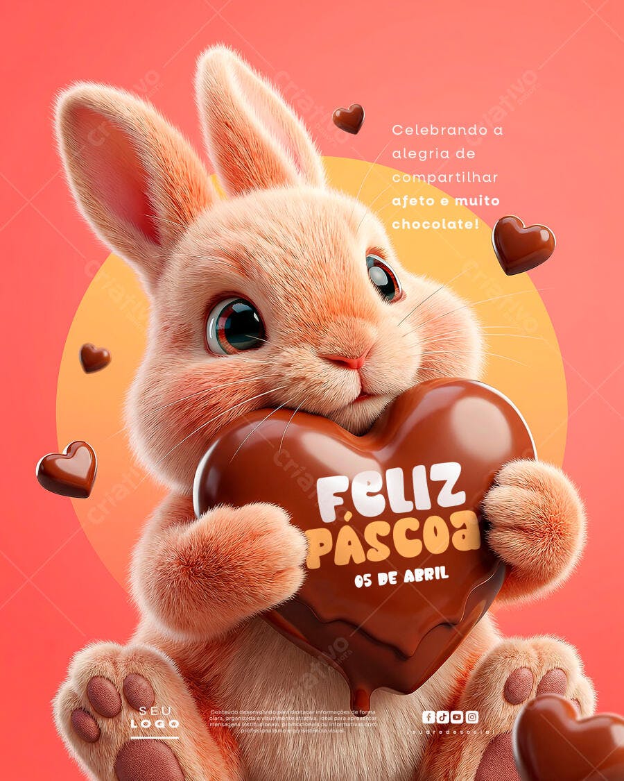 Post Instagram Páscoa Coelho Chocolate PSD Editável