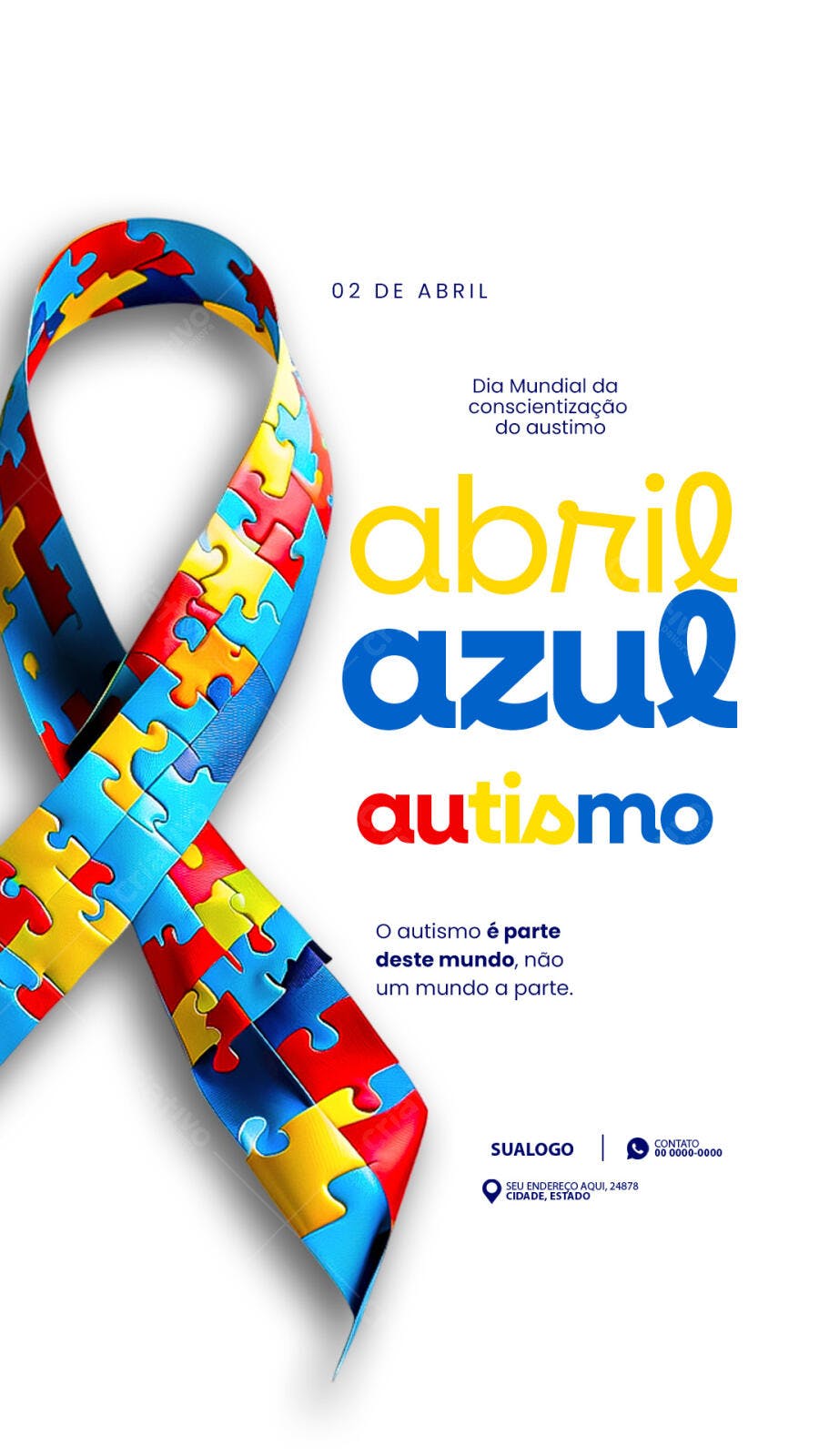 Flyer Dia Mundial Conscientização Autismo 02 Abril PSD Editável