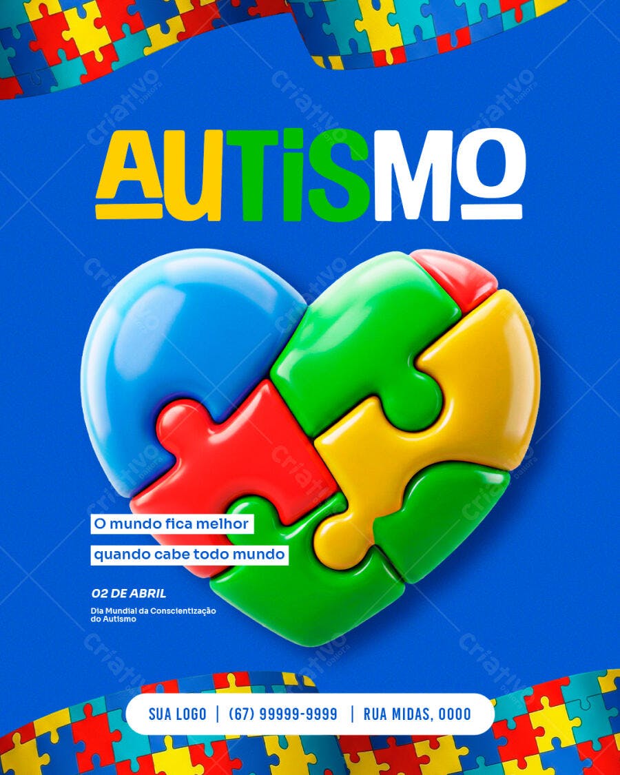 Cartaz Dia Mundial do Autismo 02 de Abril PSD Editável