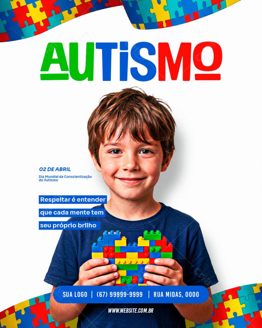 Post Dia Mundial do Autismo 02 de Abril PSD Editável