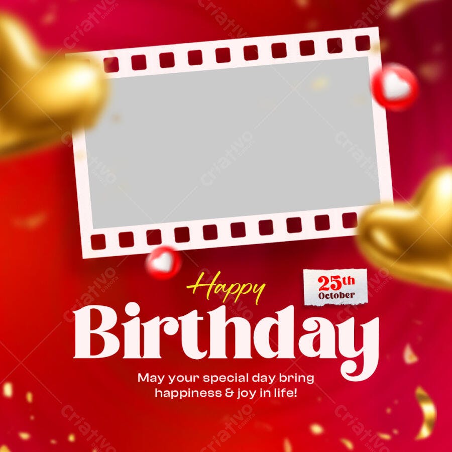 Postagem Aniversário Coração Dourado PSD Editável