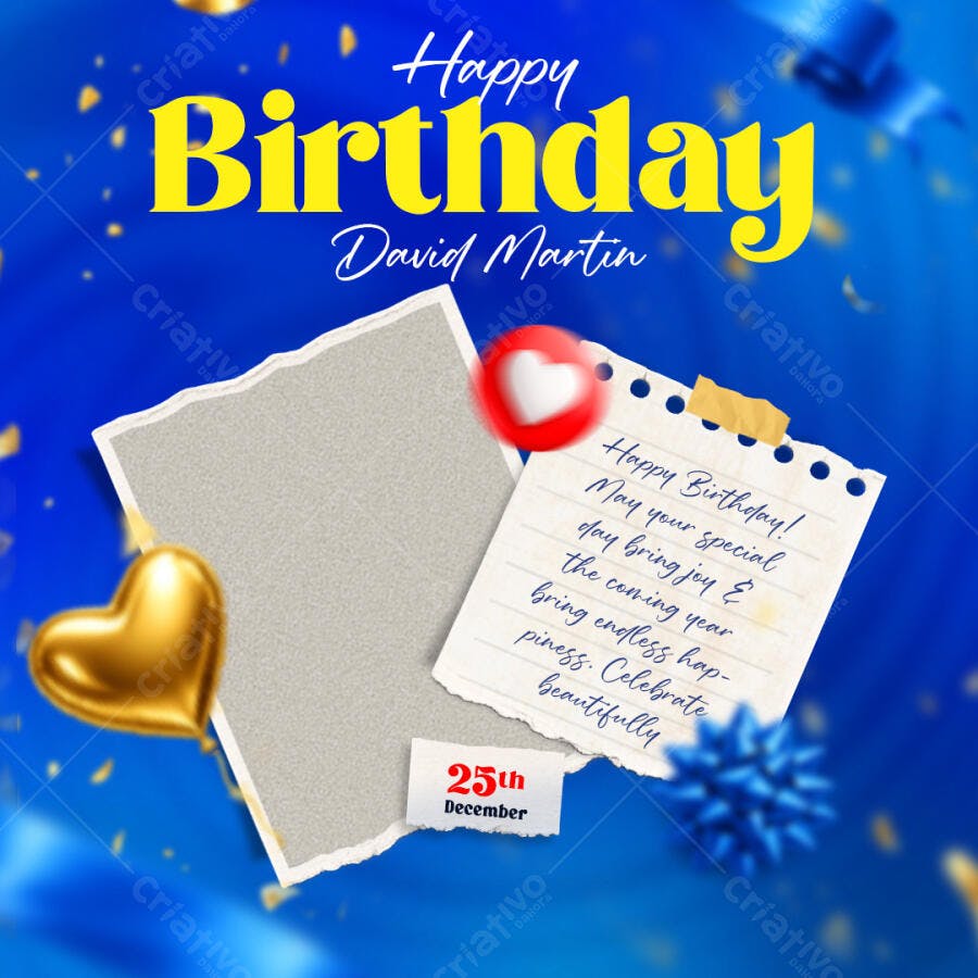 Template Aniversário David Martin 25 de Dezembro PSD Editável