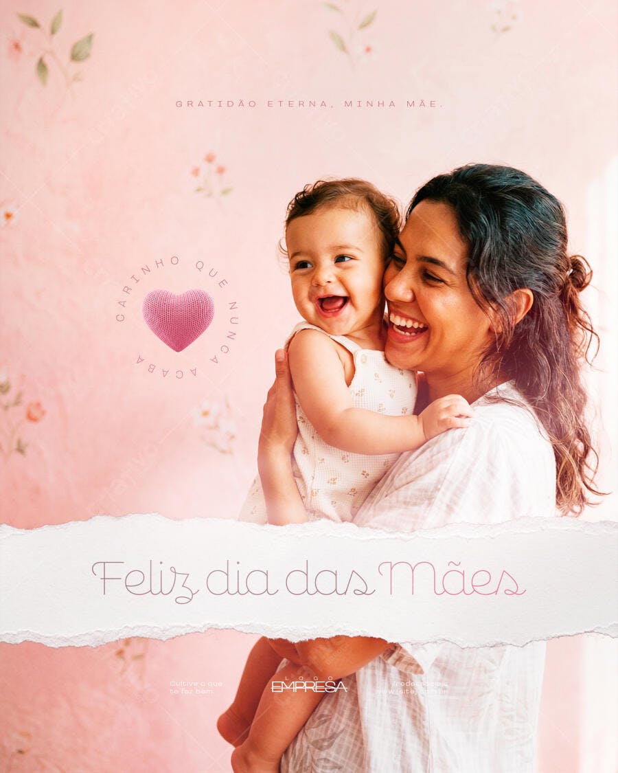 Arte Dia das Mães Feliz Mãe e Filho PSD Editável