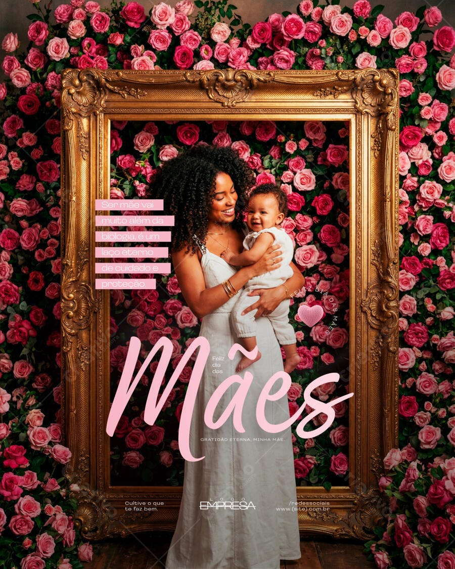Social Media Dia das Mães Flores Rosa PSD Editável
