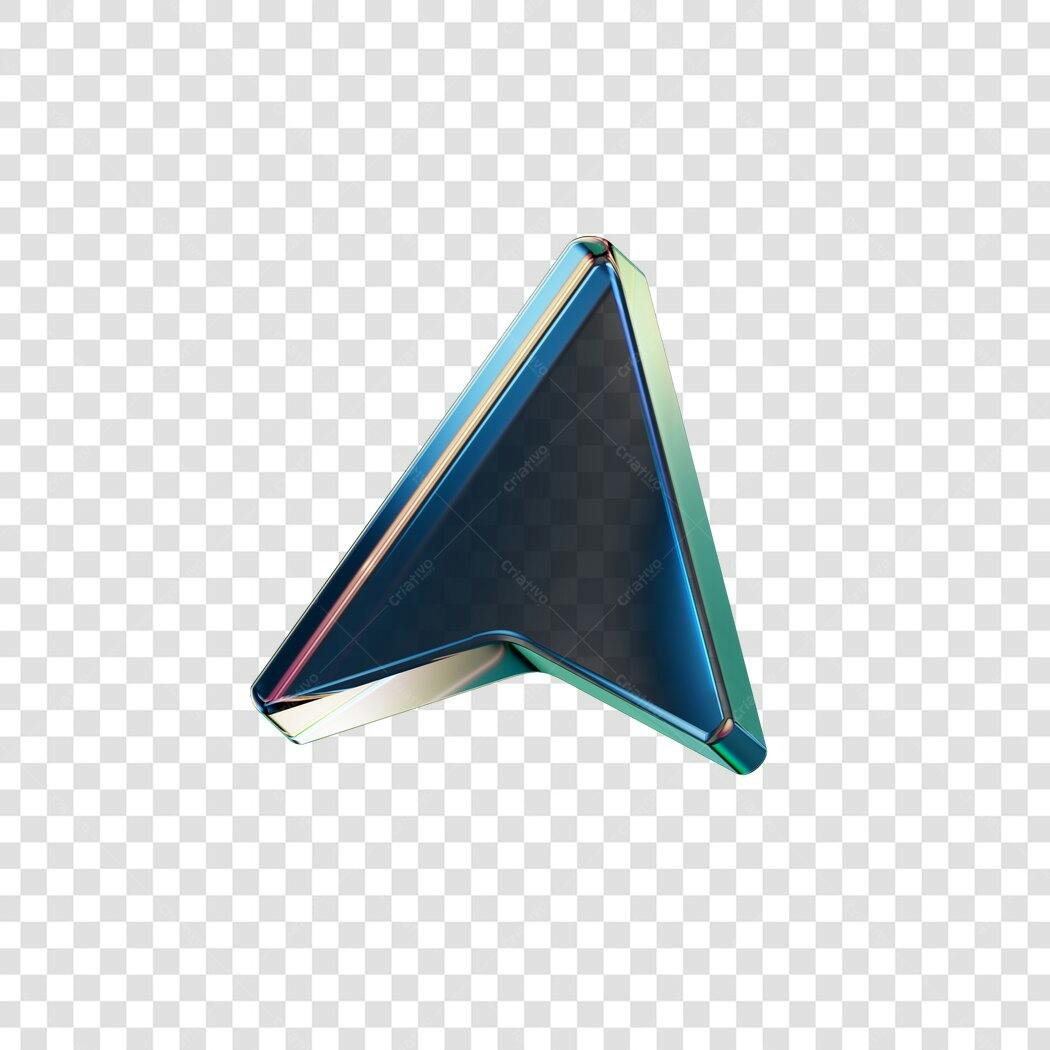 Elemento 3D Seta Navegação Azul Cromado PNG Fundo Transparente