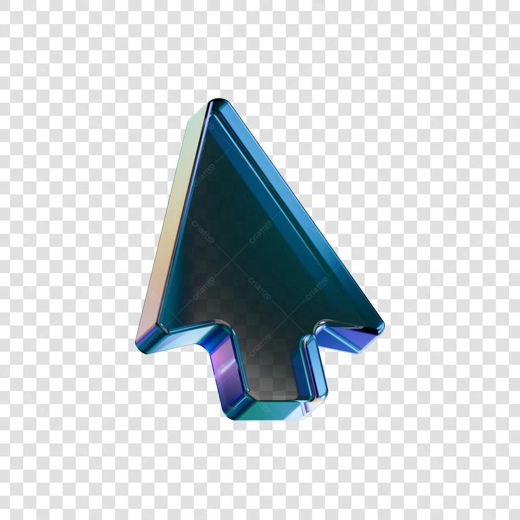 Elemento 3D Mouse Cursor Azul Metalizado PNG Fundo Transparente