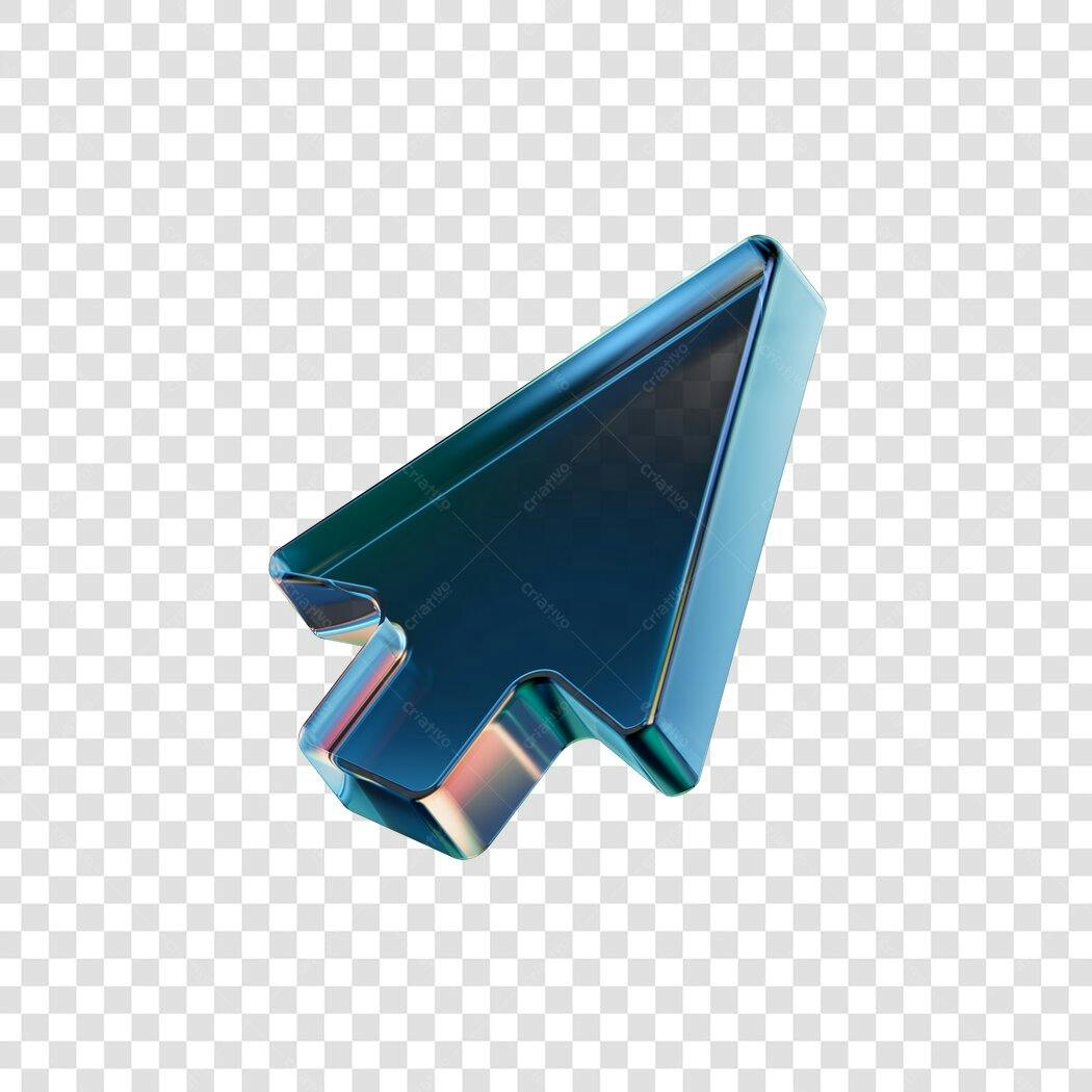 Elemento 3D Cursor Mouse Azul Metalizado PNG Fundo Transparente
