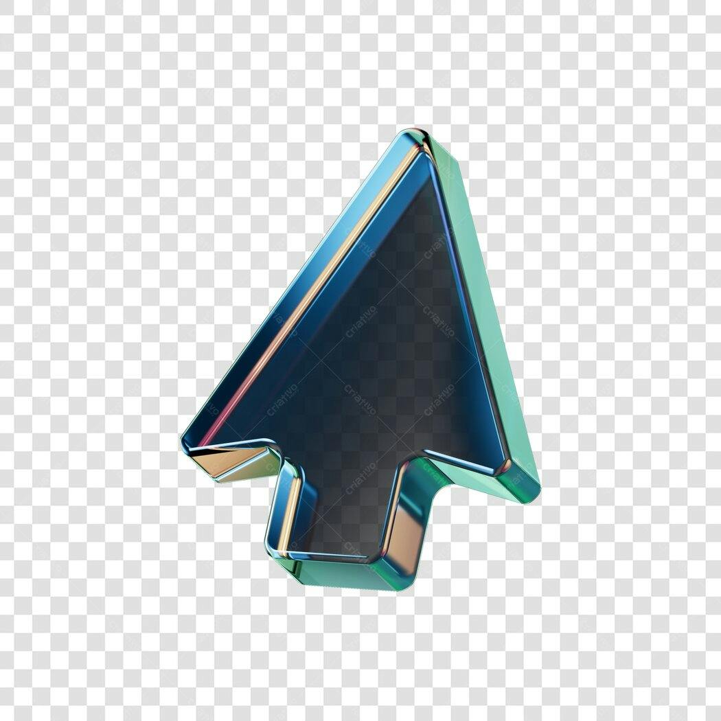Elemento 3D Seta Cursor Azul e Verde Metalizado PNG Fundo Transparente