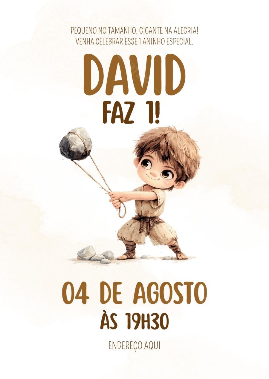 Convite Aniversário Infantil Davi 1 Ano Editável