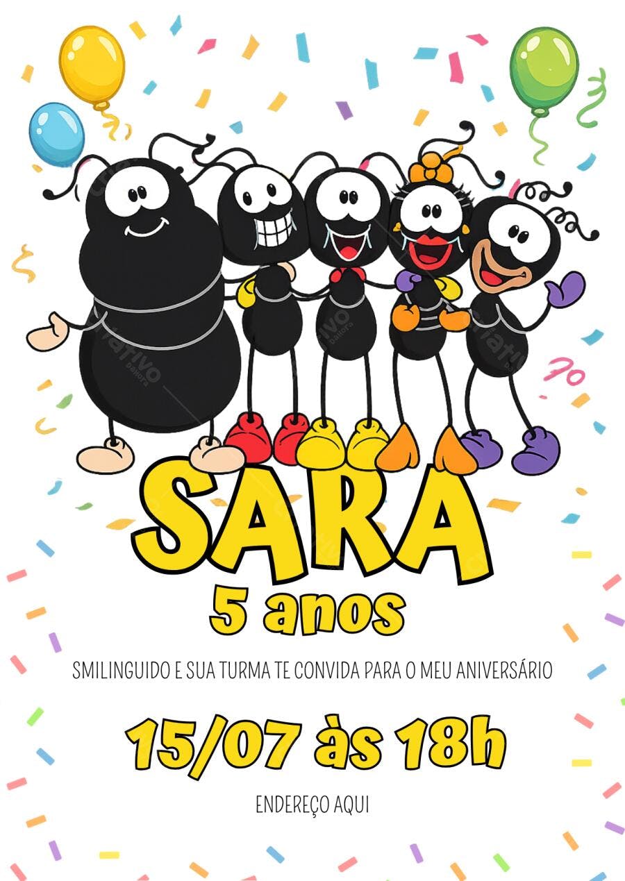Convite Aniversário Smilinguido 5 Anos Editável