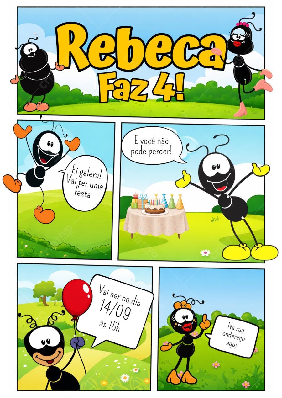 Convite Aniversário Infantil Smilinguido Formiga 4 Anos Editável