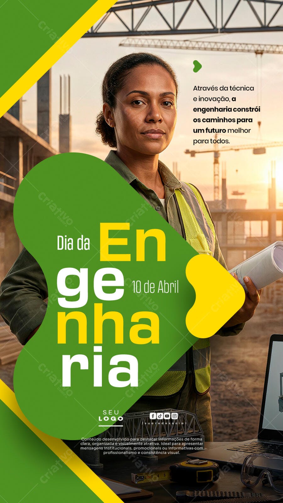 Post Instagram Dia da Engenharia 10 de Abril PSD Editável