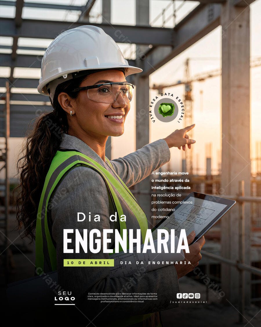 Post Instagram Dia da Engenharia 10 de Abril PSD Editável